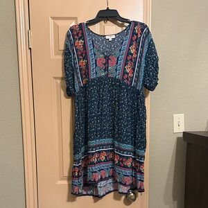 Umgee Blue and Red Floral Mini Dress